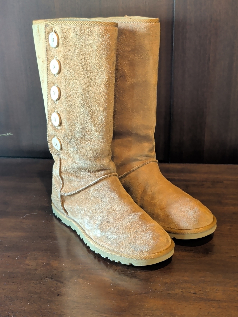 UGG Chestnut Suede Tall Button-Detail Boots